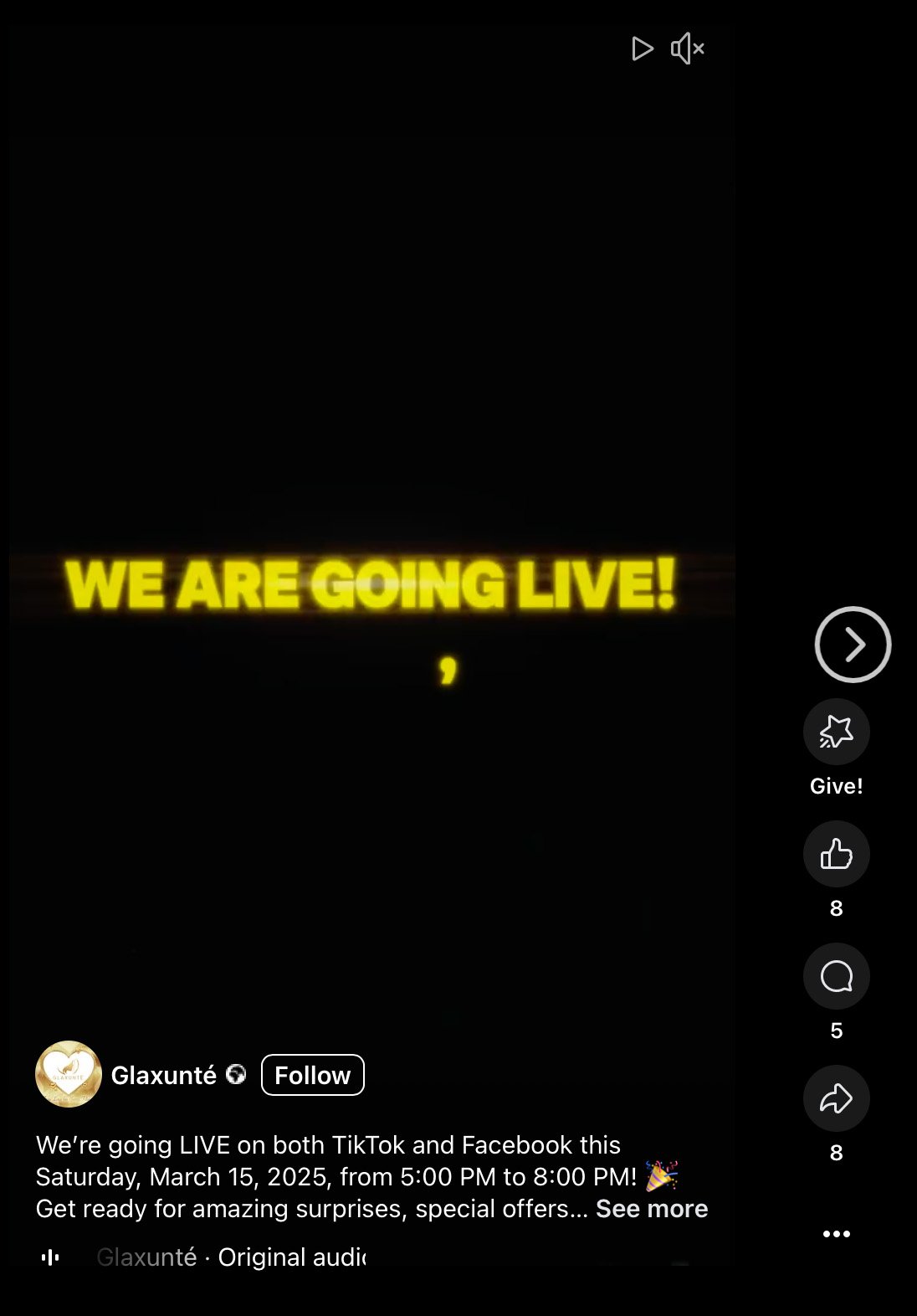 Live event announcement on Facebook Facebook Reel post announcing a live event with bold text and visual call-to-action