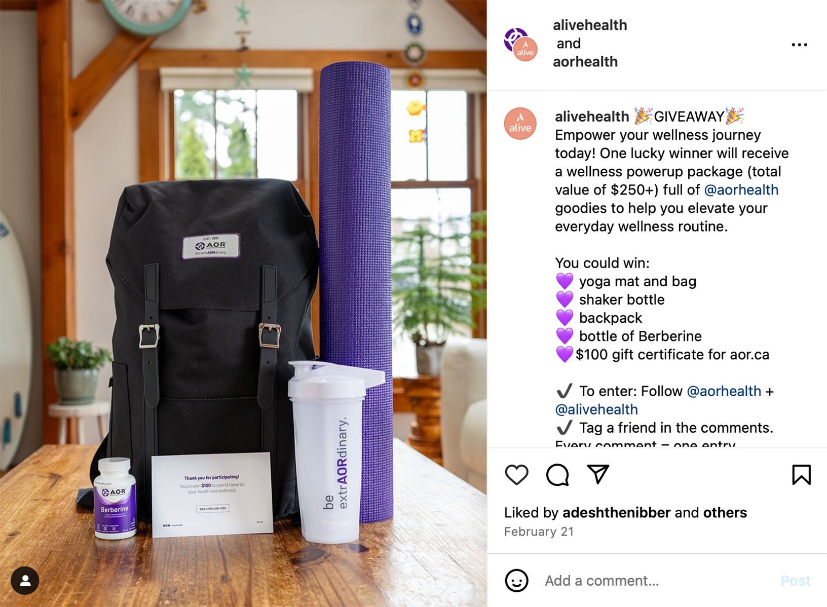 Wellness giveaway example on Instagram