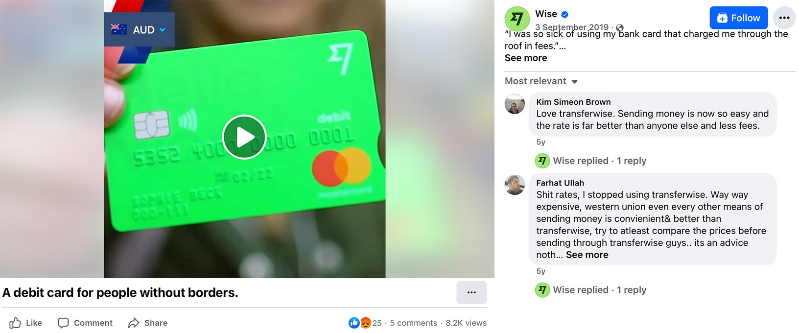 Wise promotional video campaign on Facebook