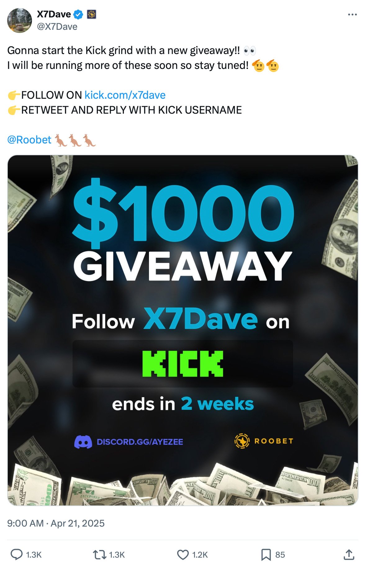 X7 Dave Twitter post promoting a gaming giveaway featuring branded accessories and bold visual design