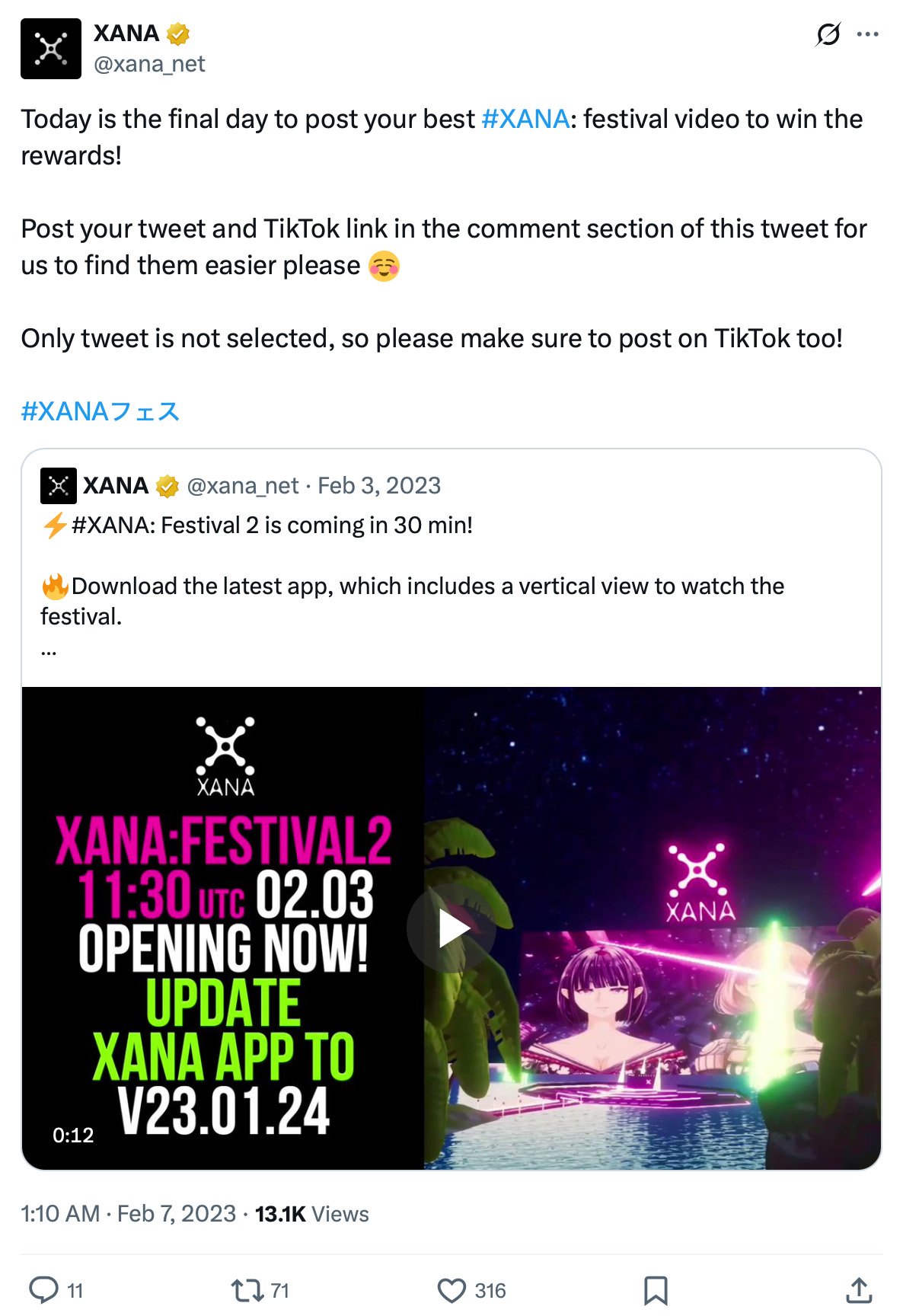 XANA Metaverse Web3 giveaway campaign on Twitter XANA Metaverse Twitter post promoting a Web3 giveaway with futuristic digital artwork and campaign branding