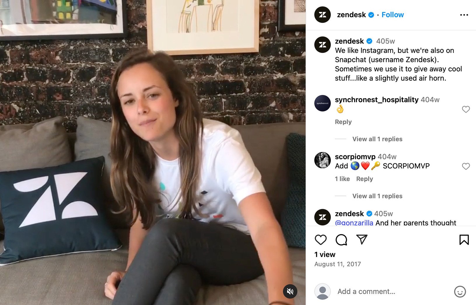 Zendesk giveaway promotion on Instagram