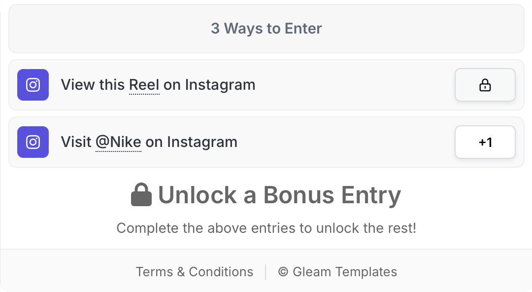Gleam widget with mandatory actions and 7 more locked actions