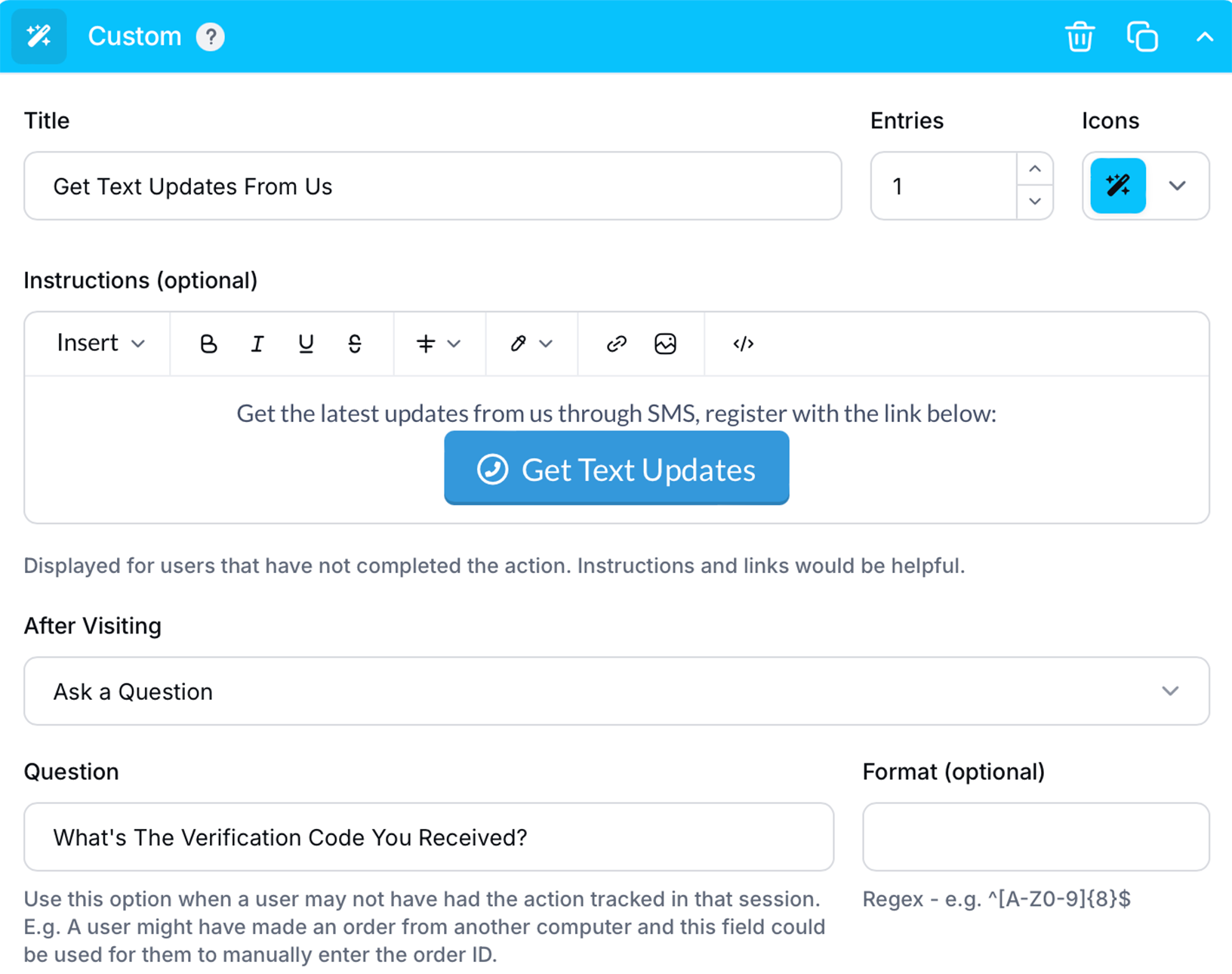 Setting up opt-in for SMS Marketing in the Gleam interface