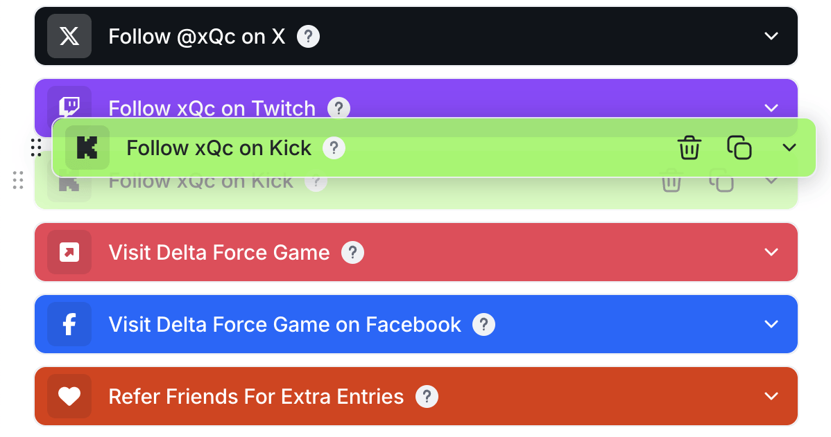 Gleam interface with ways to enter list being reordered
