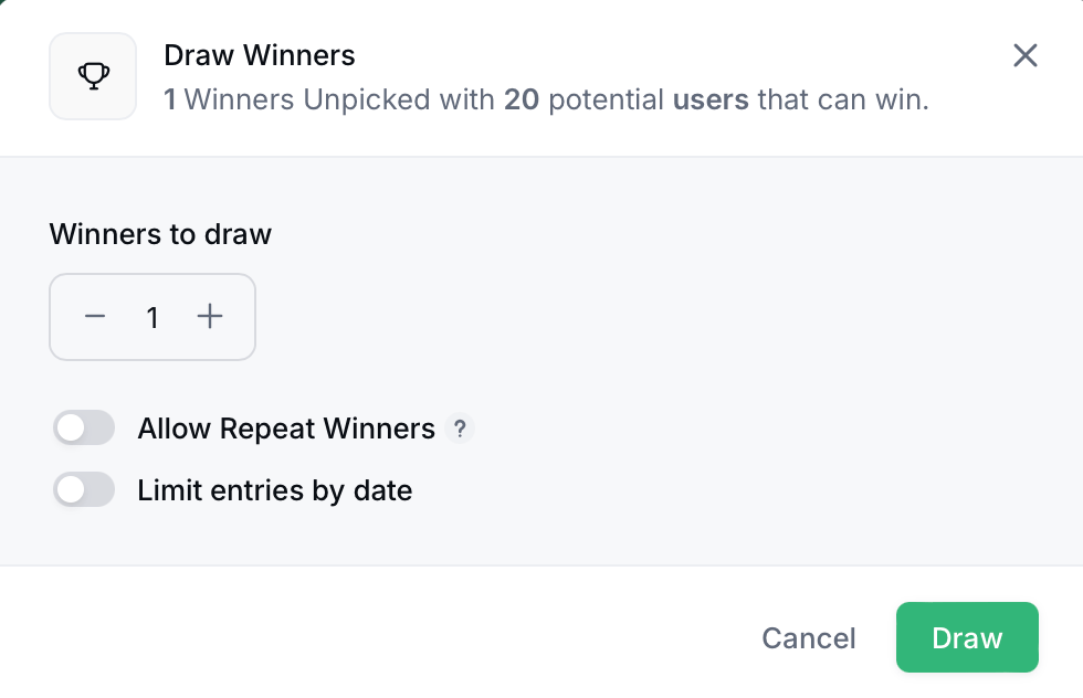 Configure a random winner draw for Gleam Competitions