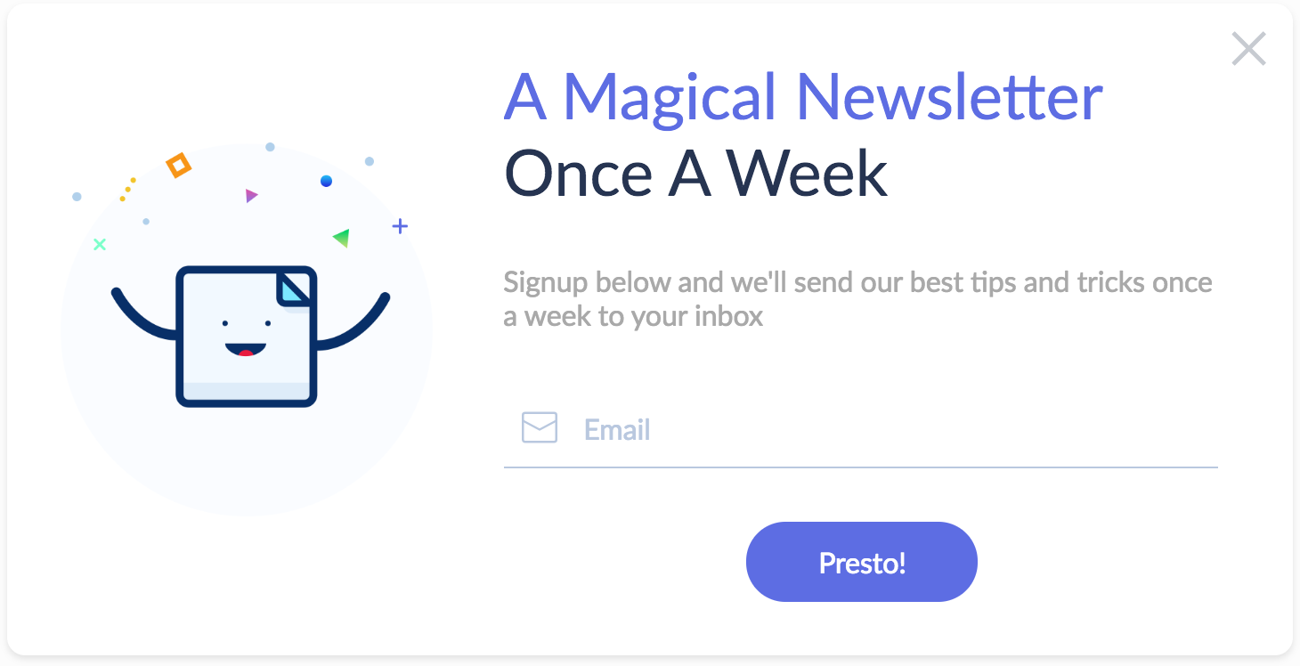 Gleam Capture template for a pop-up form including one email field