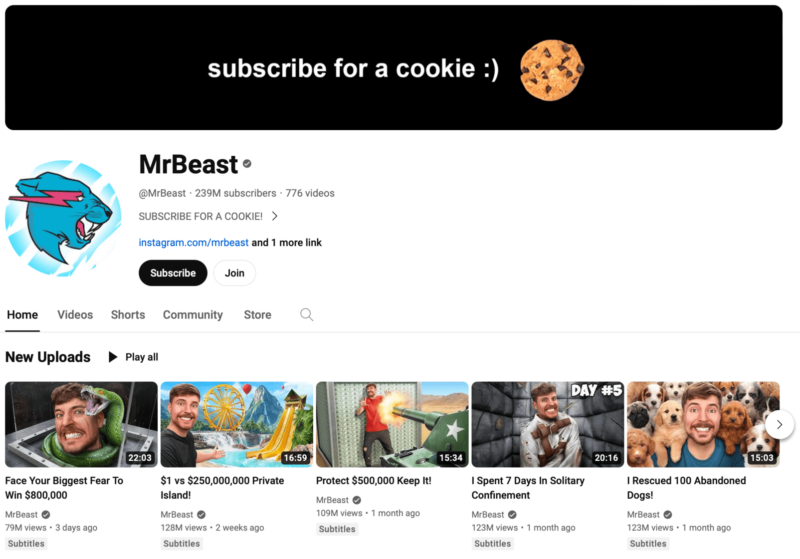 Example of a bright and bold YouTube thumbnail from MrBeast's channel