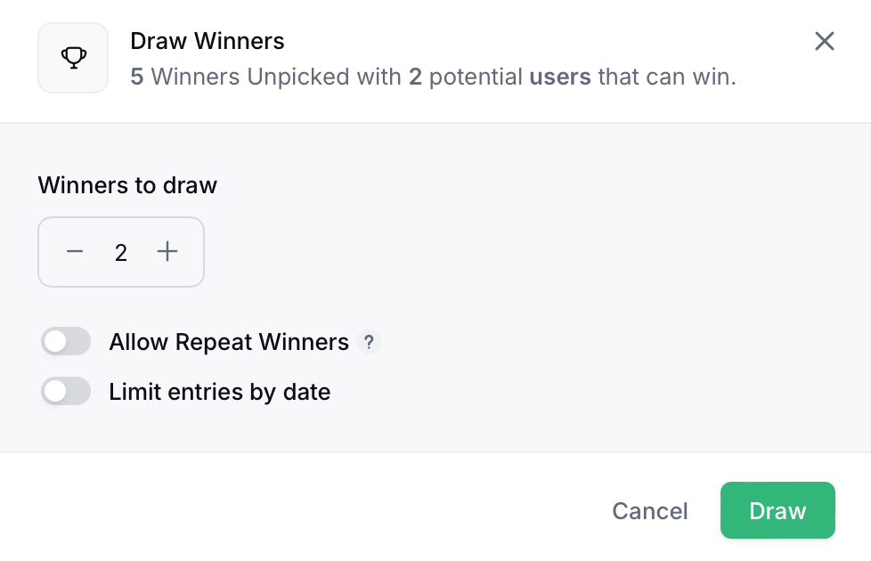 Pick number of winners to draw in Gleam Competitions
