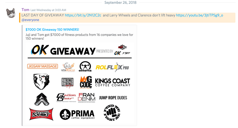 OK Giveaway's 'last day to enter' announcement on Discord
