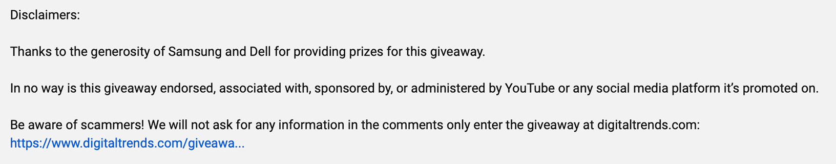 Release of liability for YouTube in giveaway rules release of YouTube