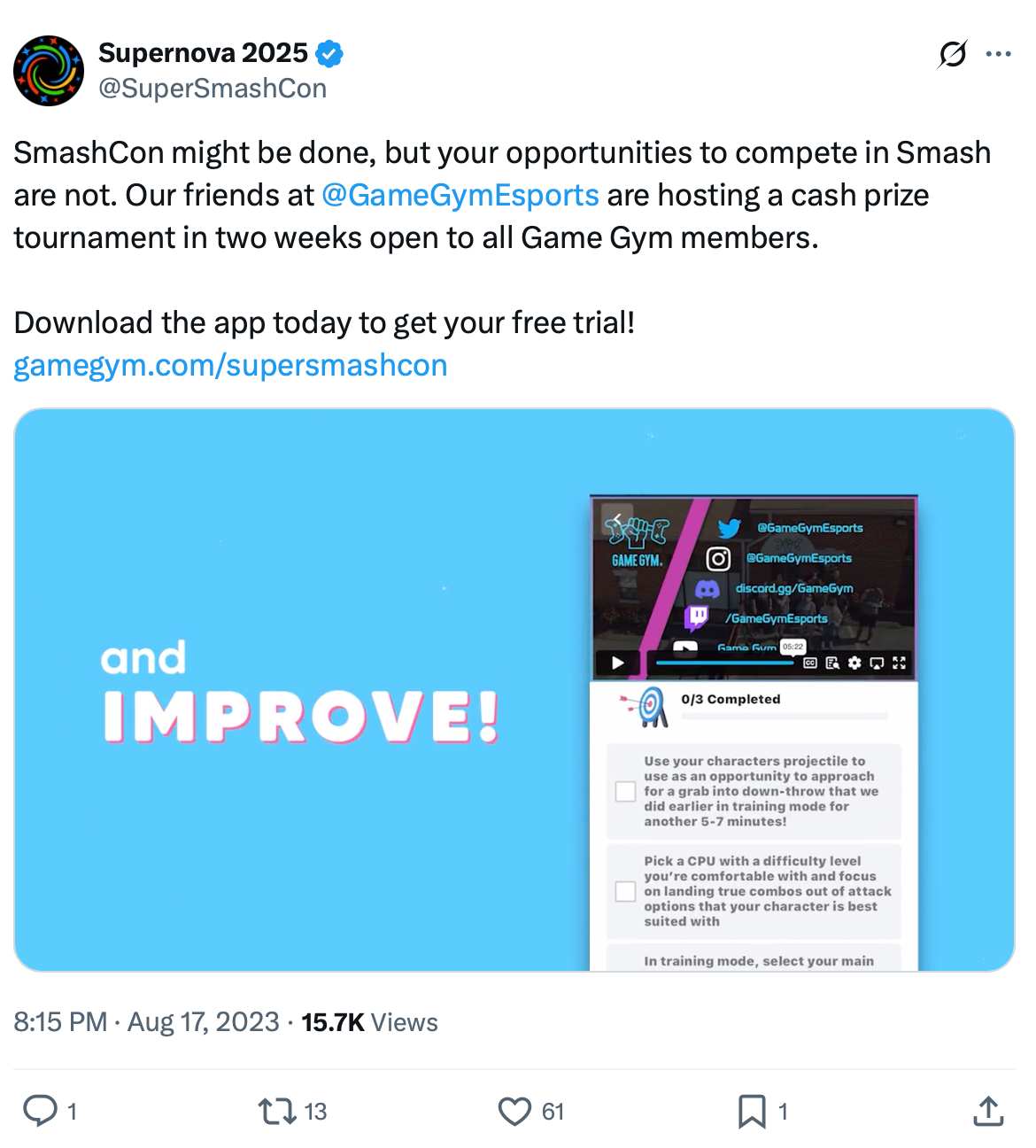 Super Smash Con event promotion on X Super Smash Con event featured on X