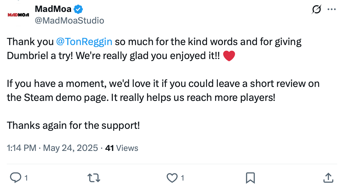 Madmoa replies to a tweet thanking a user