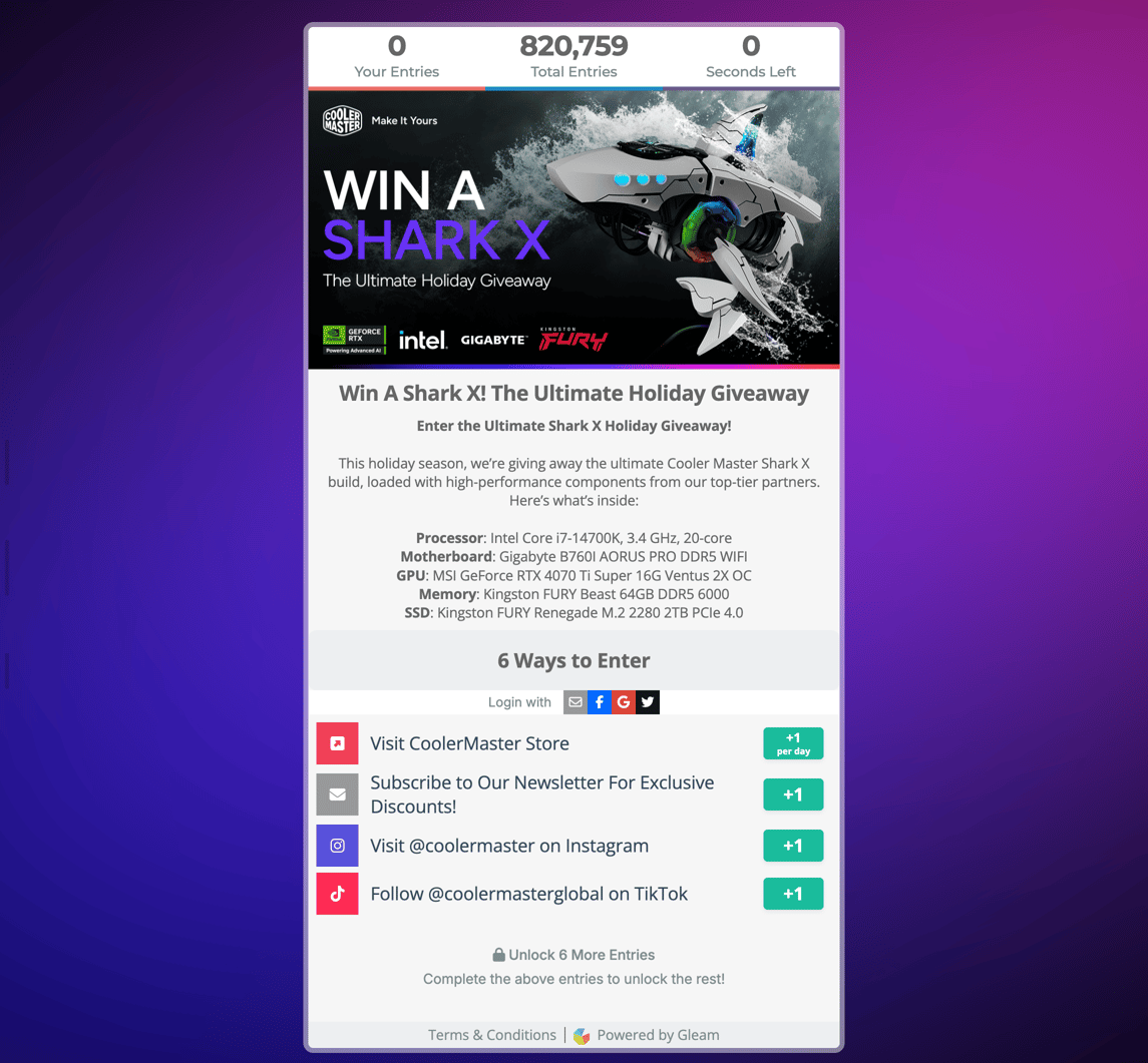 Cooler Master's Shark X Giveaway Landing Page